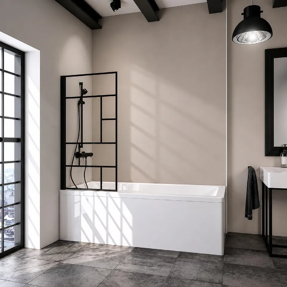 schulte-pare-baignoire-80x140cm-noir-1-volet-verre-5mm image 1