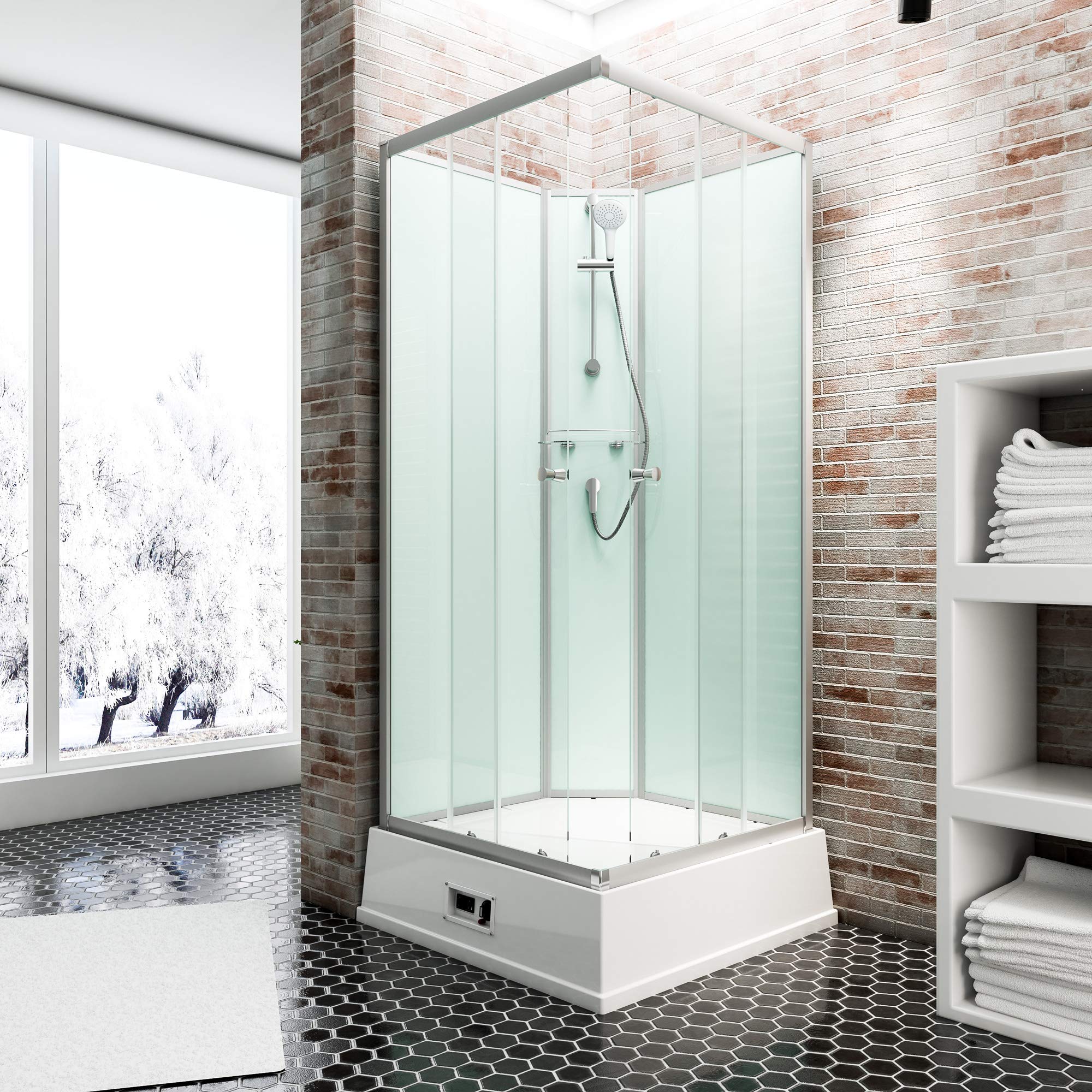schulte-cabine-de-douche-int-grale-94x110x215-cm-alu-coulissante image 1