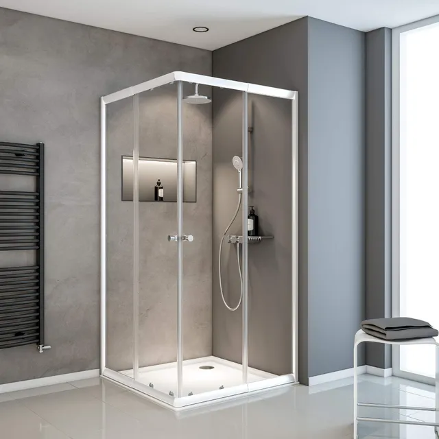 schulte-paroi-douche-angle-75-90cm-blanc-transparent-coulissante image 1