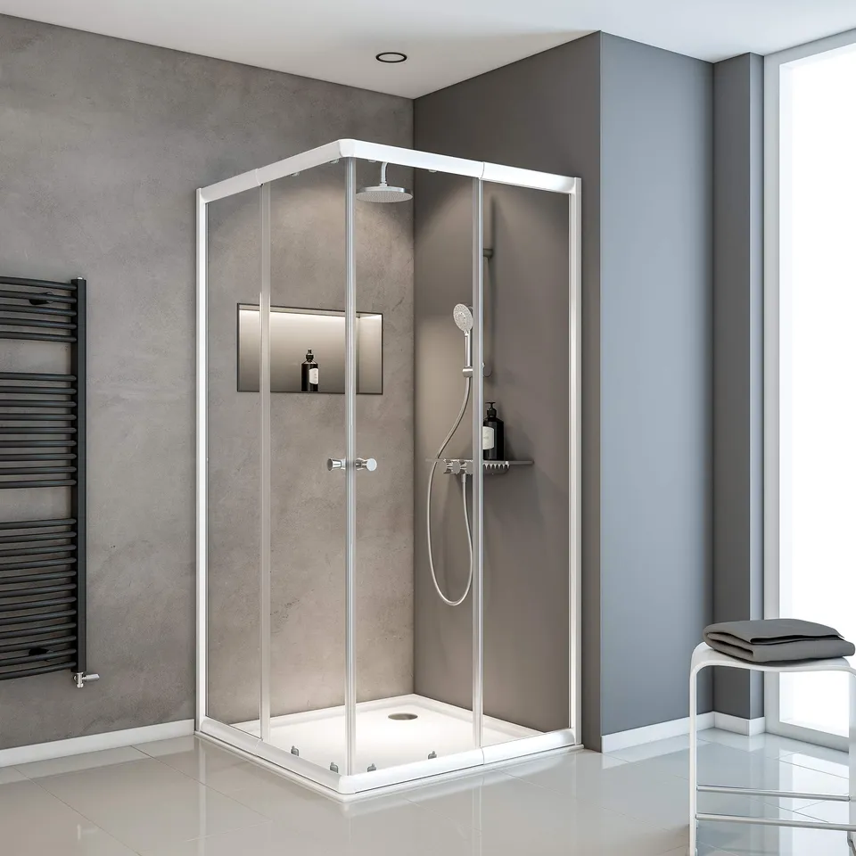 schulte-paroi-douche-angle-75-90cm-blanc-transparent-coulissante image 1