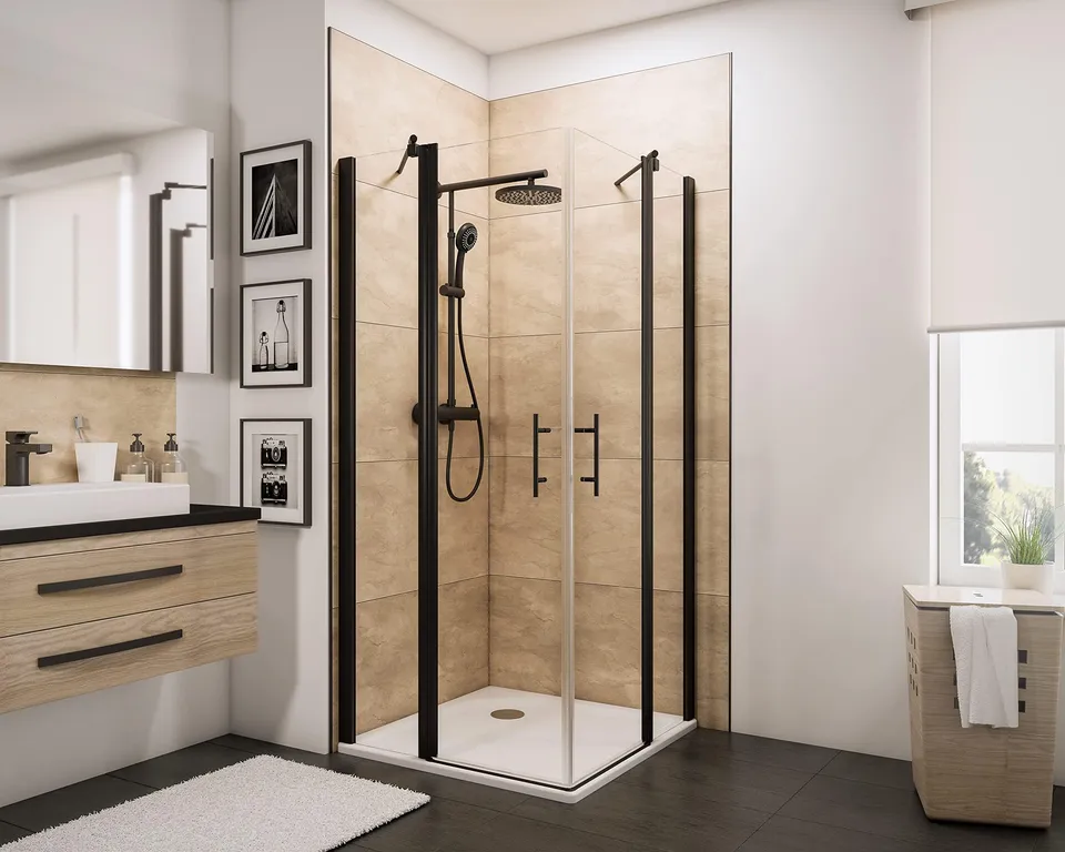 schulte-cabine-douche-angle-80x80x192cm-noir-portes-battantes image 1