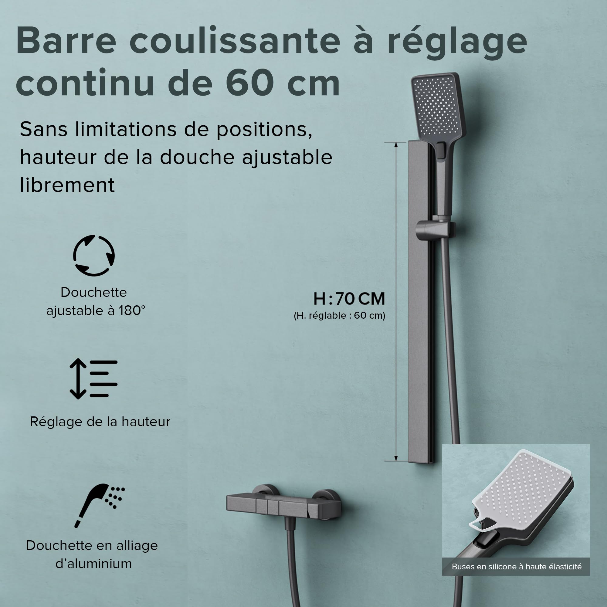 doporro-colonne-de-douche-grise-douchette-3-jets-tablette image 5