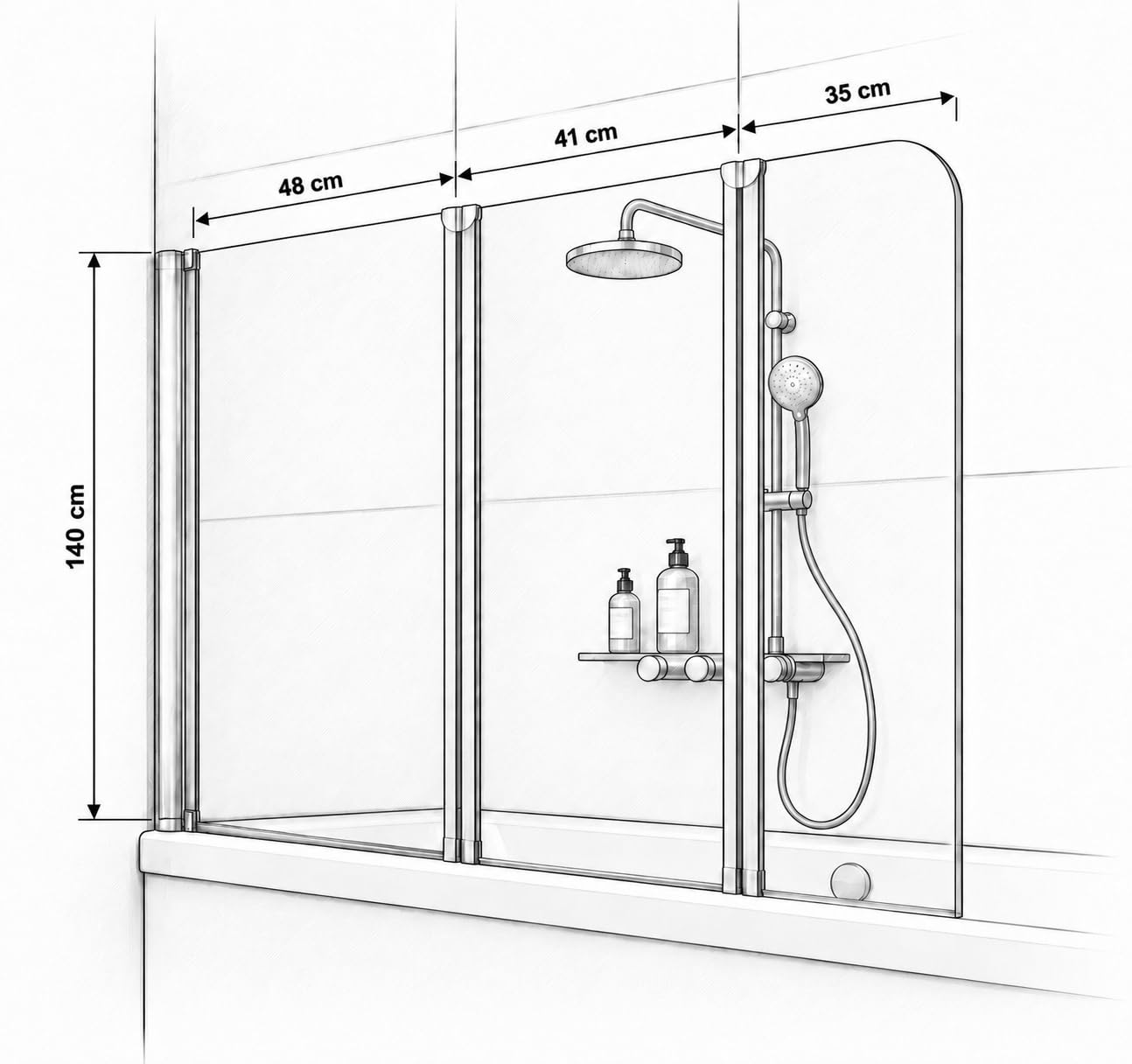schulte-pare-baignoire-3-volets-blanc-124x140-cm image 3