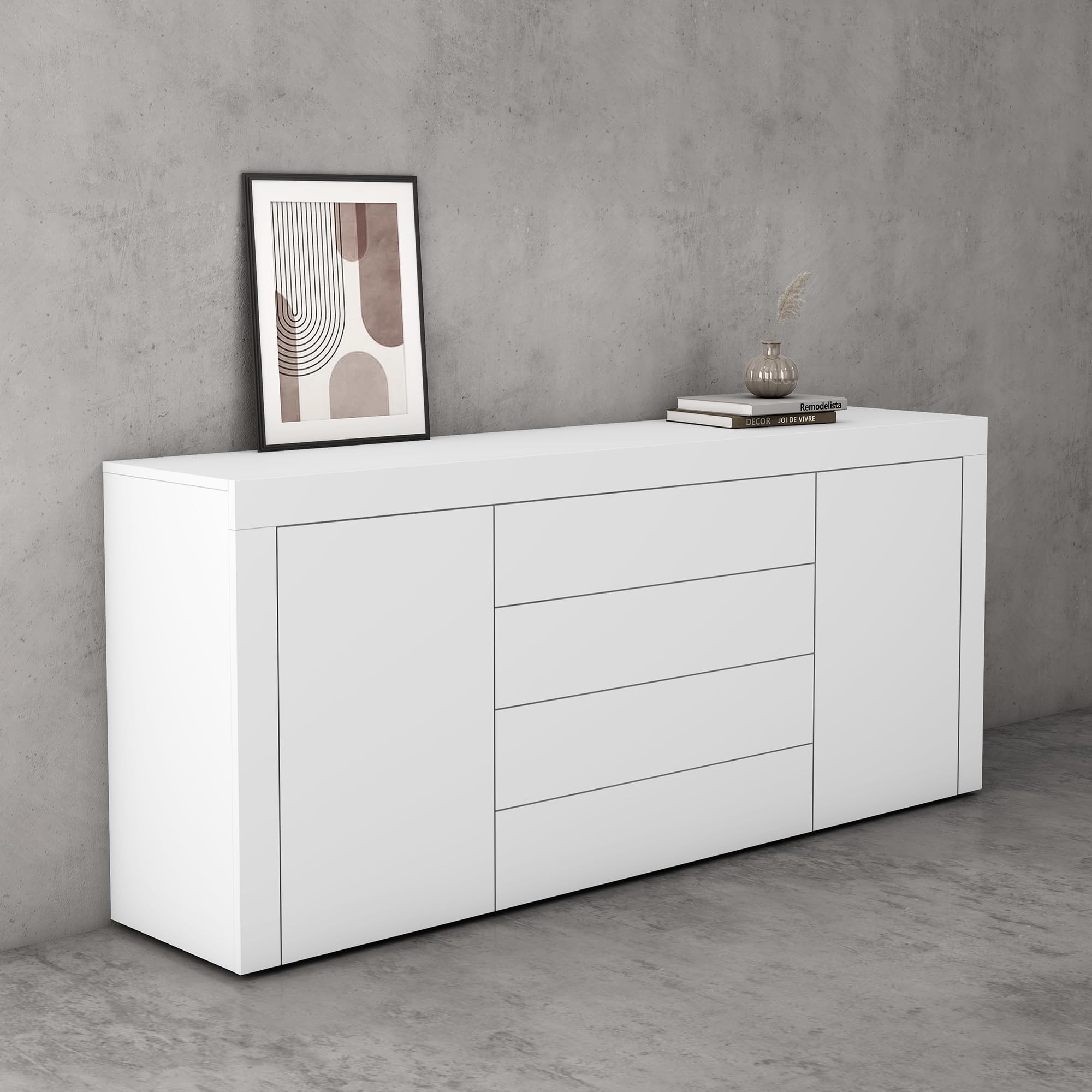 doporro-schrank03-buffet-blanc-mat-167cm-2-portes-4-tiroirs image 3