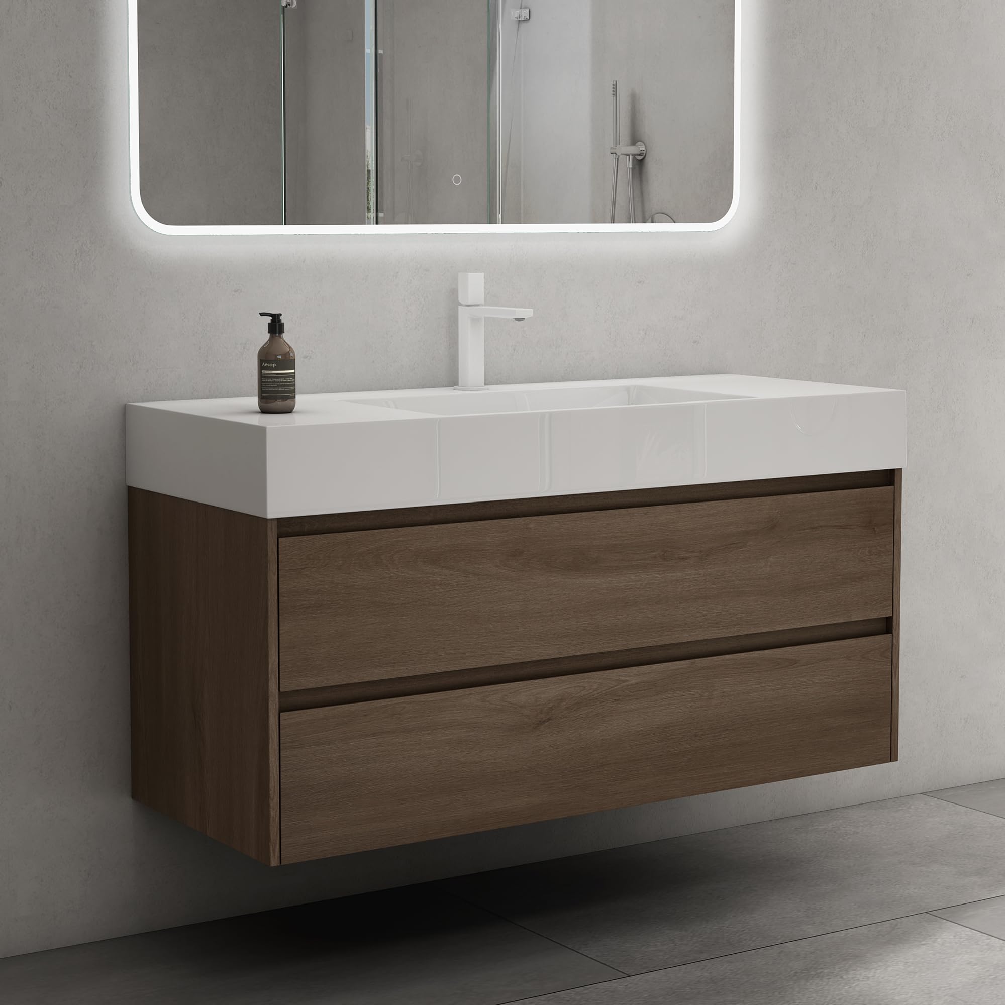 doporro-meuble-salle-de-bain-suspendu-120-cm-marron-miroir image 2