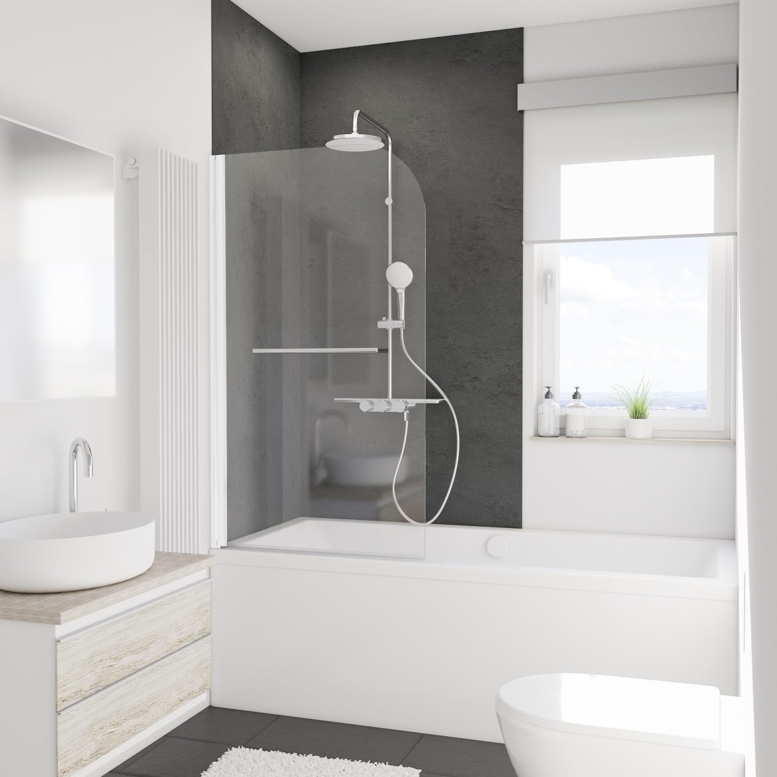 schulte-pare-baignoire-80x140-cm-blanc-pivotant-verre-5-mm image 1