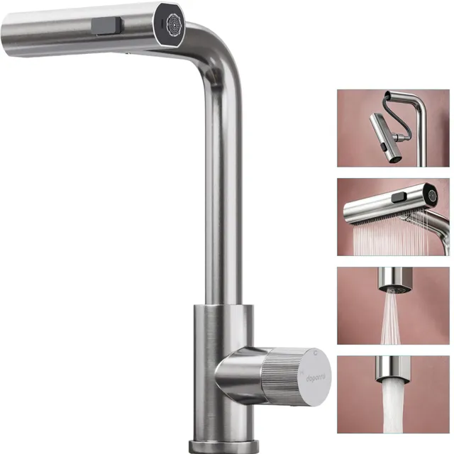 doporro-badarmaturen-robinet-cuisine-extractible-argent-bross-3-jets image 1