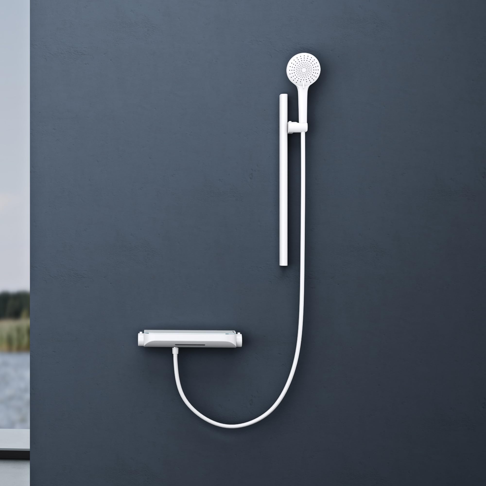 doporro-colonne-de-douche-thermostatique-blanc-mat-avec-tablette image 1