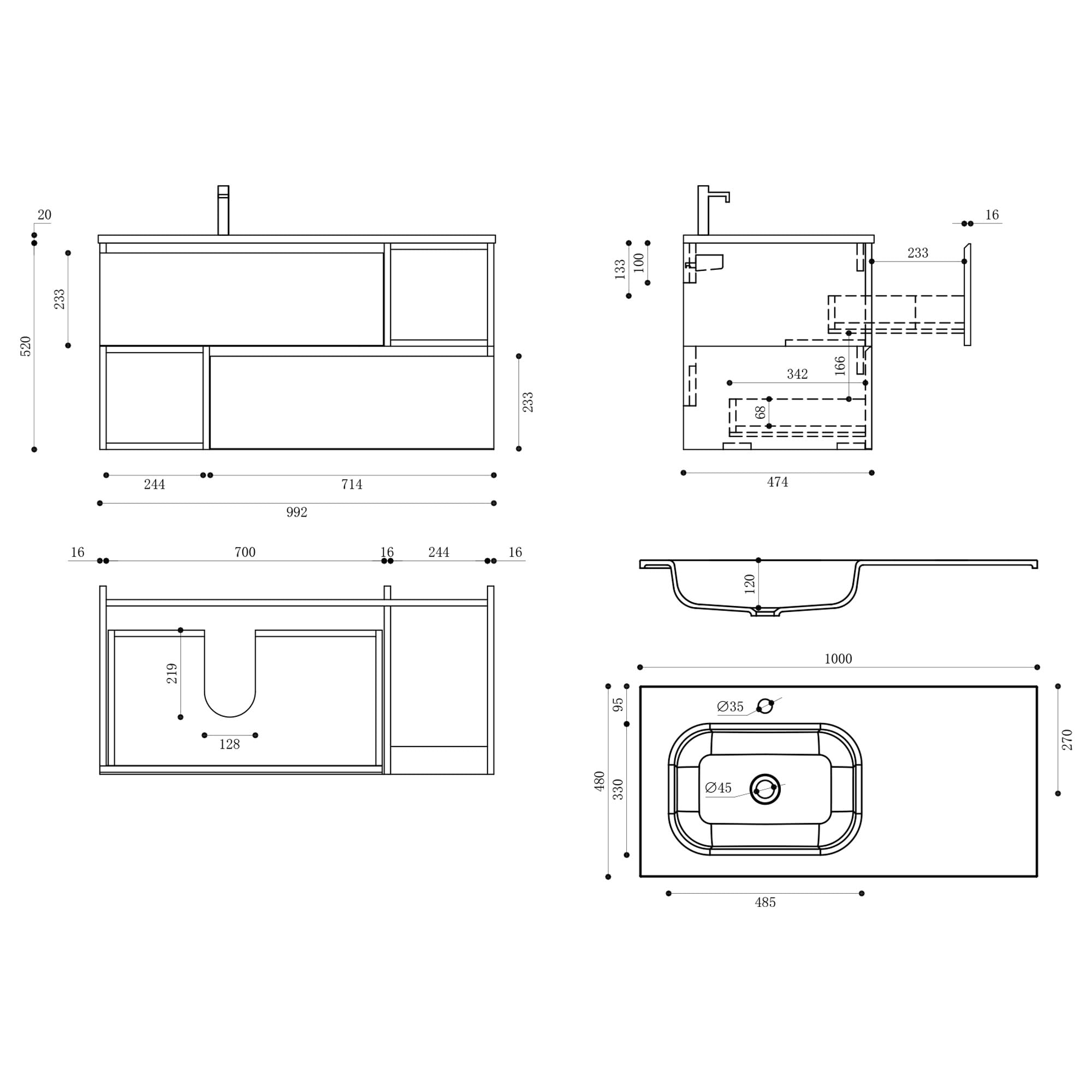 doporro-meuble-salle-de-bain-suspendu-100cm-gris-marron-vasque image 7