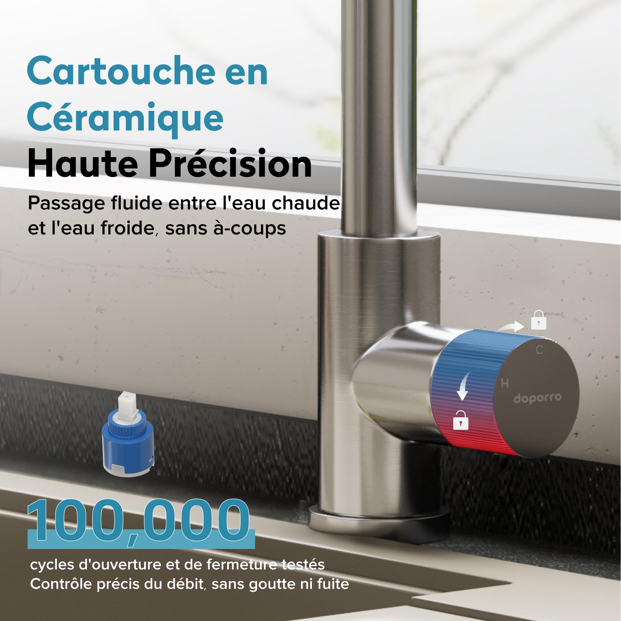 doporro-badarmaturen-robinet-cuisine-extractible-argent-bross-3-jets image 3