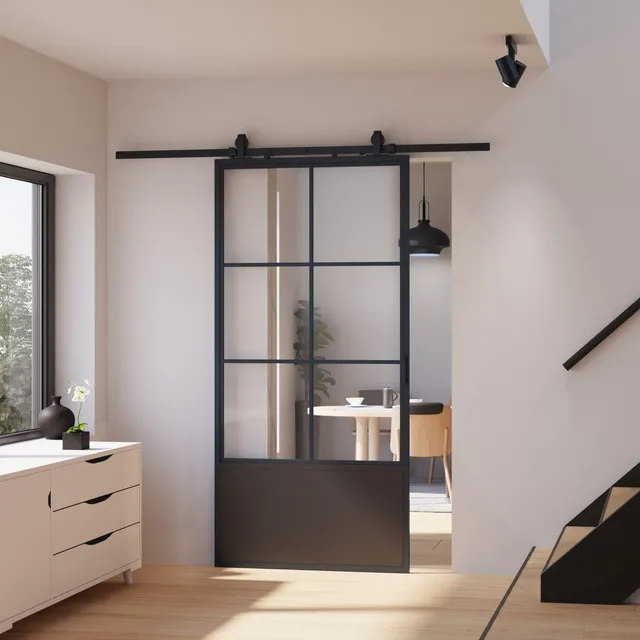 schulte-loft-porte-coulissante-verre-88x203-cm-noir-amortisseur image 1
