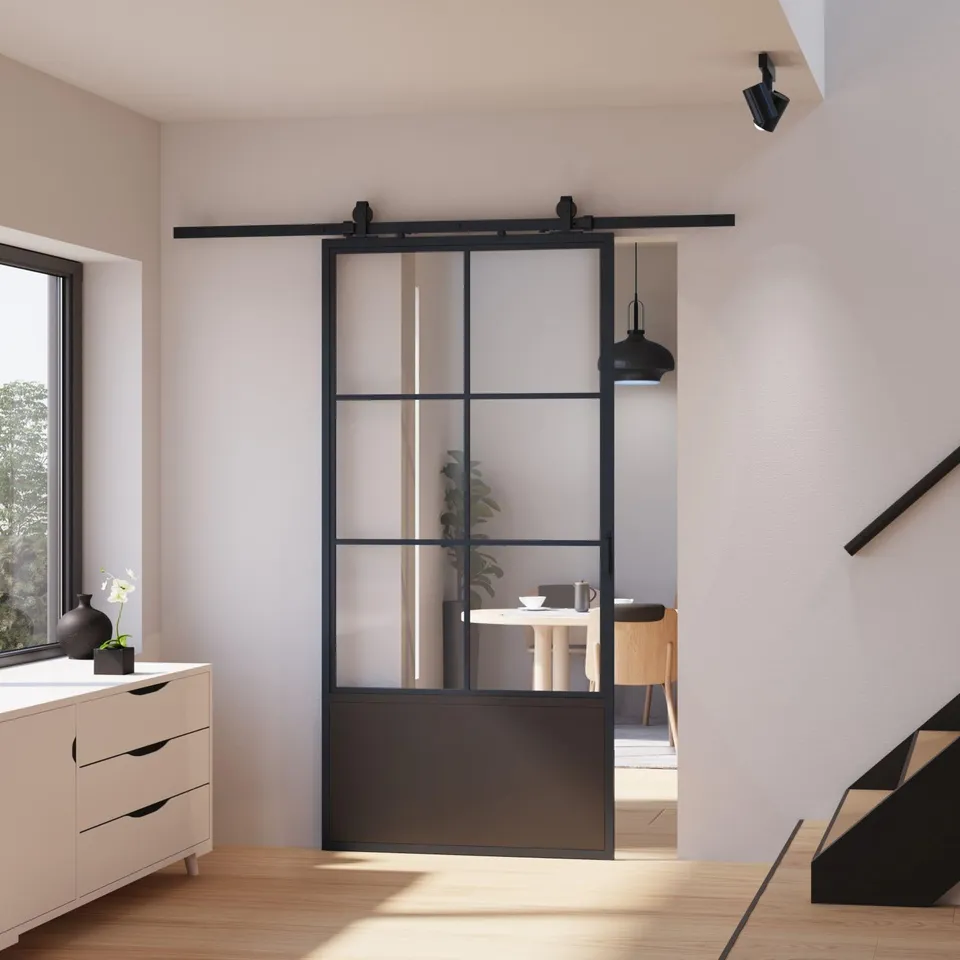 schulte-loft-porte-coulissante-verre-88x203-cm-noir-amortisseur image 1