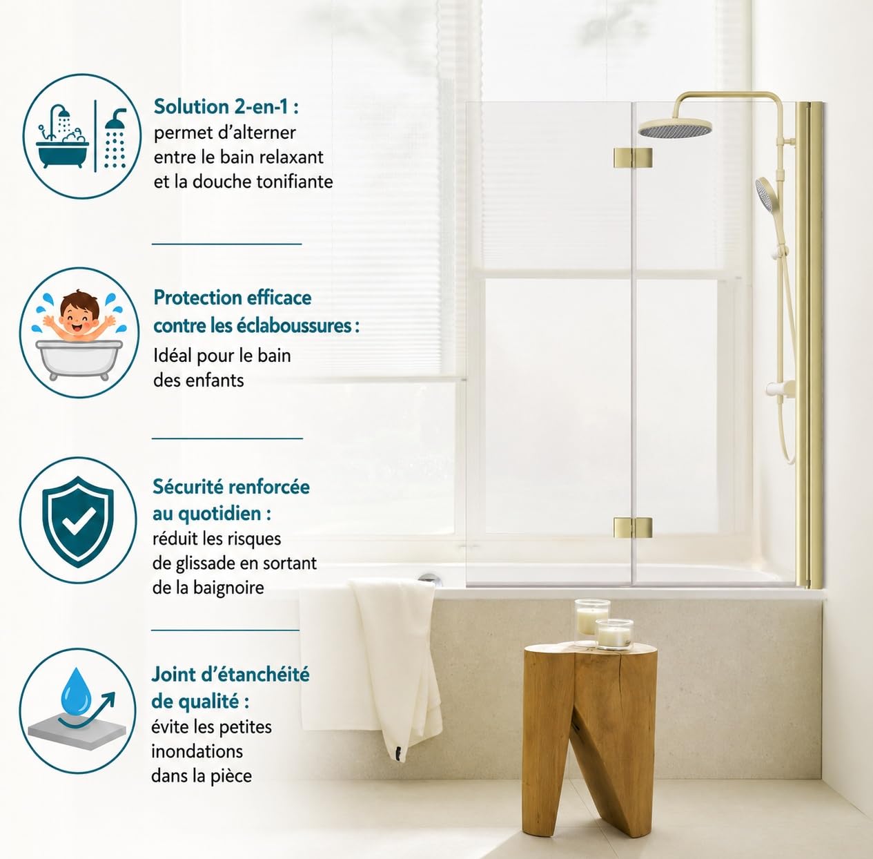 schulte-pare-baignoire-100x140-cm-or-mat-2-volets-verre-5-mm image 2