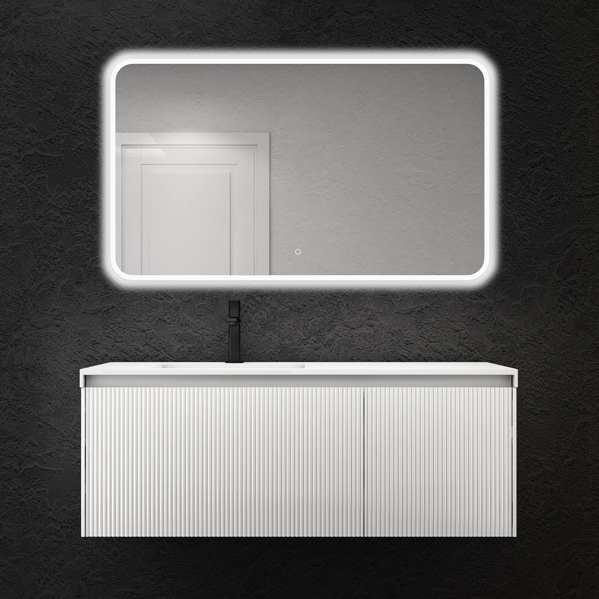 doporro-badm-bel-120cm-meuble-salle-de-bain-suspendu-blanc-avec-miroir image 1