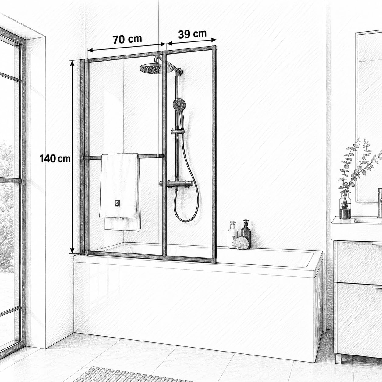 schulte-pare-baignoire-2-volets-109x140-cm-profil-noir image 3