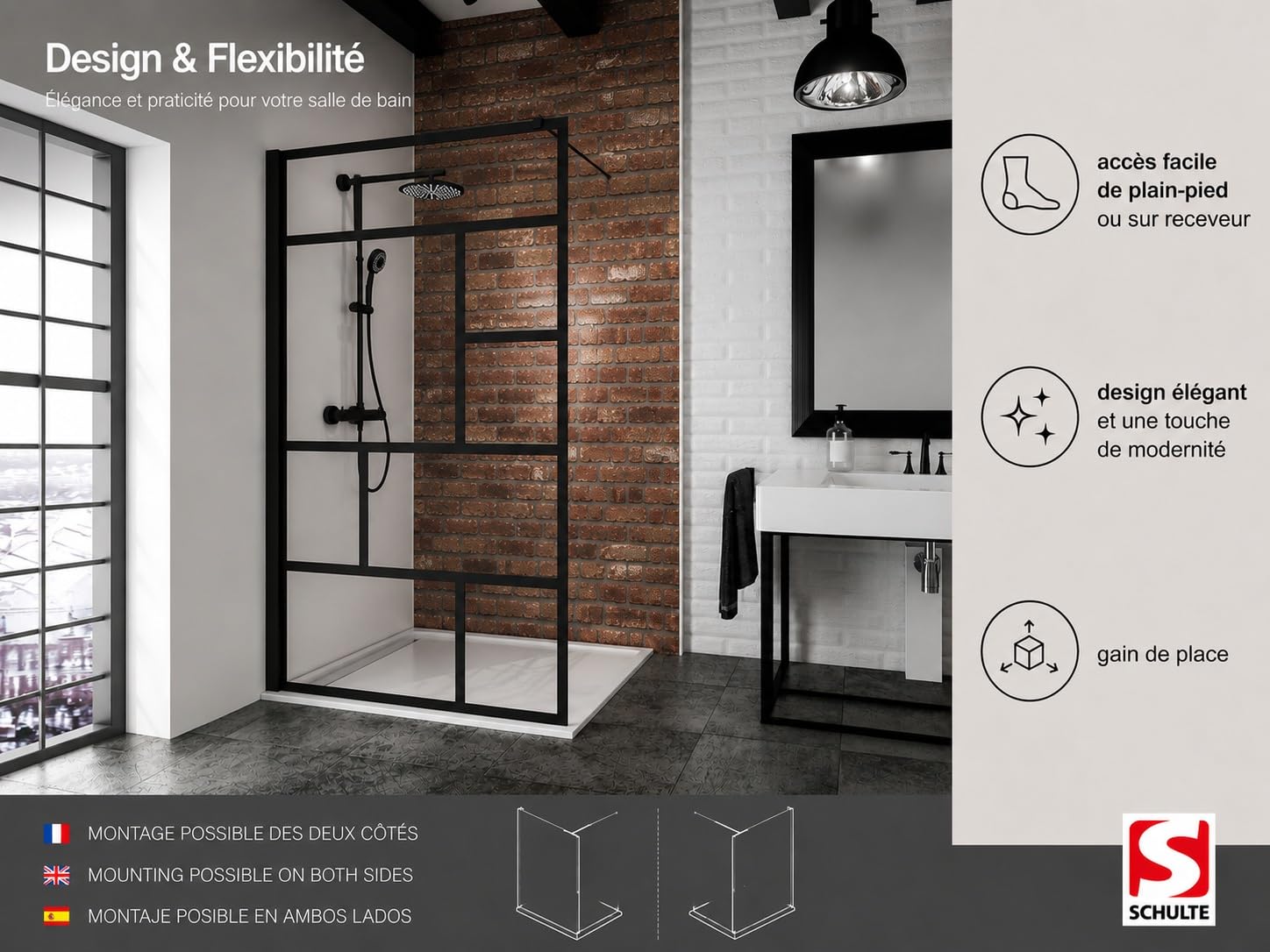 schulte-paroi-de-douche-walk-in-noire-120x200-verri-re image 2