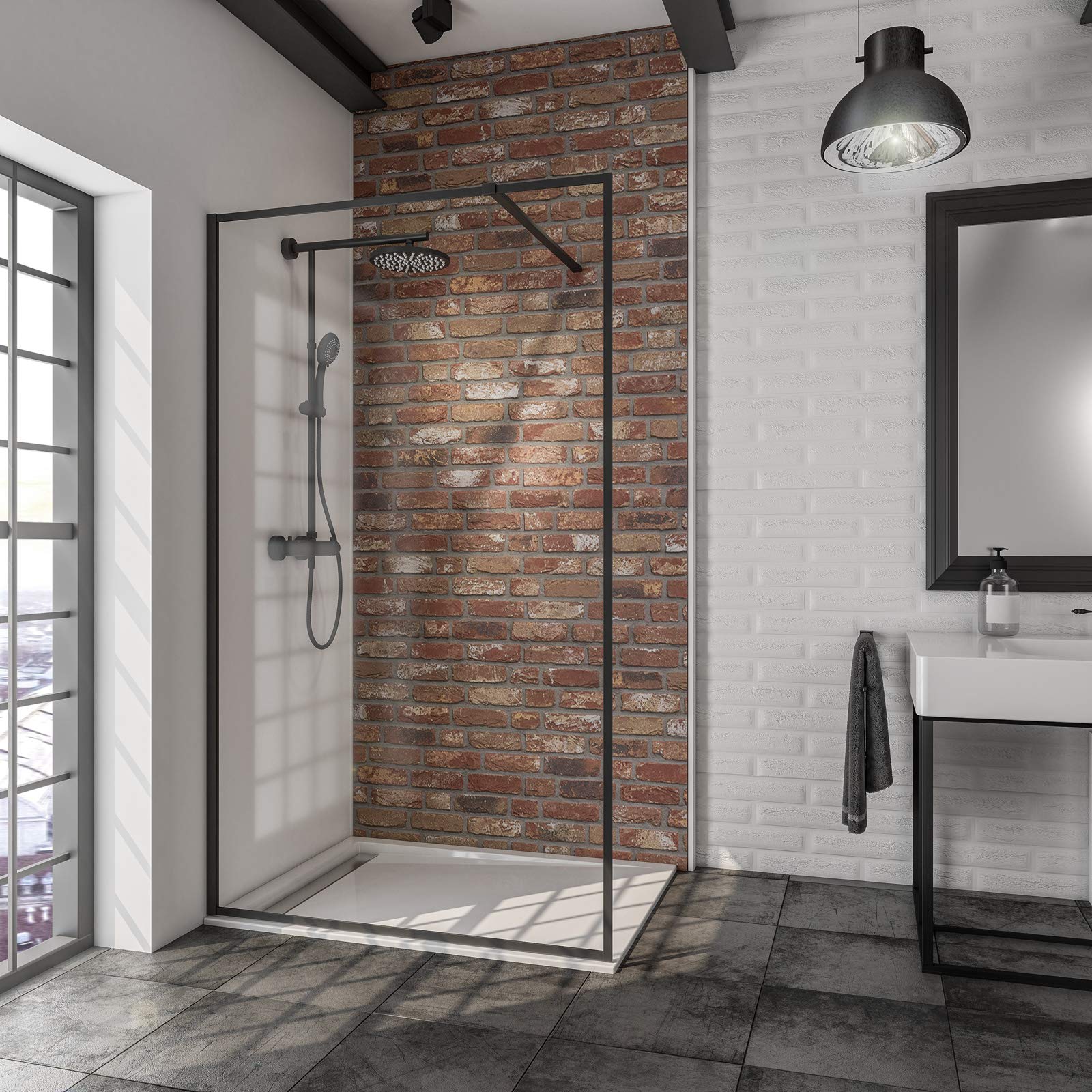 schulte-paroi-douche-l-italienne-100x200-cm-noir-cadre-verre-6-mm image 1