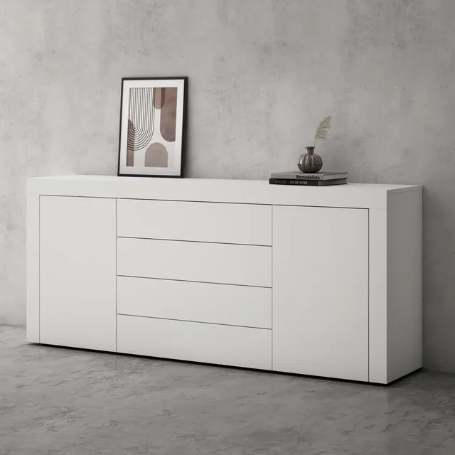 doporro-schrank03-buffet-blanc-mat-167cm-2-portes-4-tiroirs image 1