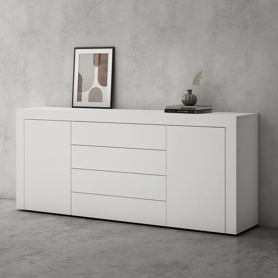 doporro-schrank03-buffet-blanc-mat-167cm-2-portes-4-tiroirs image 1