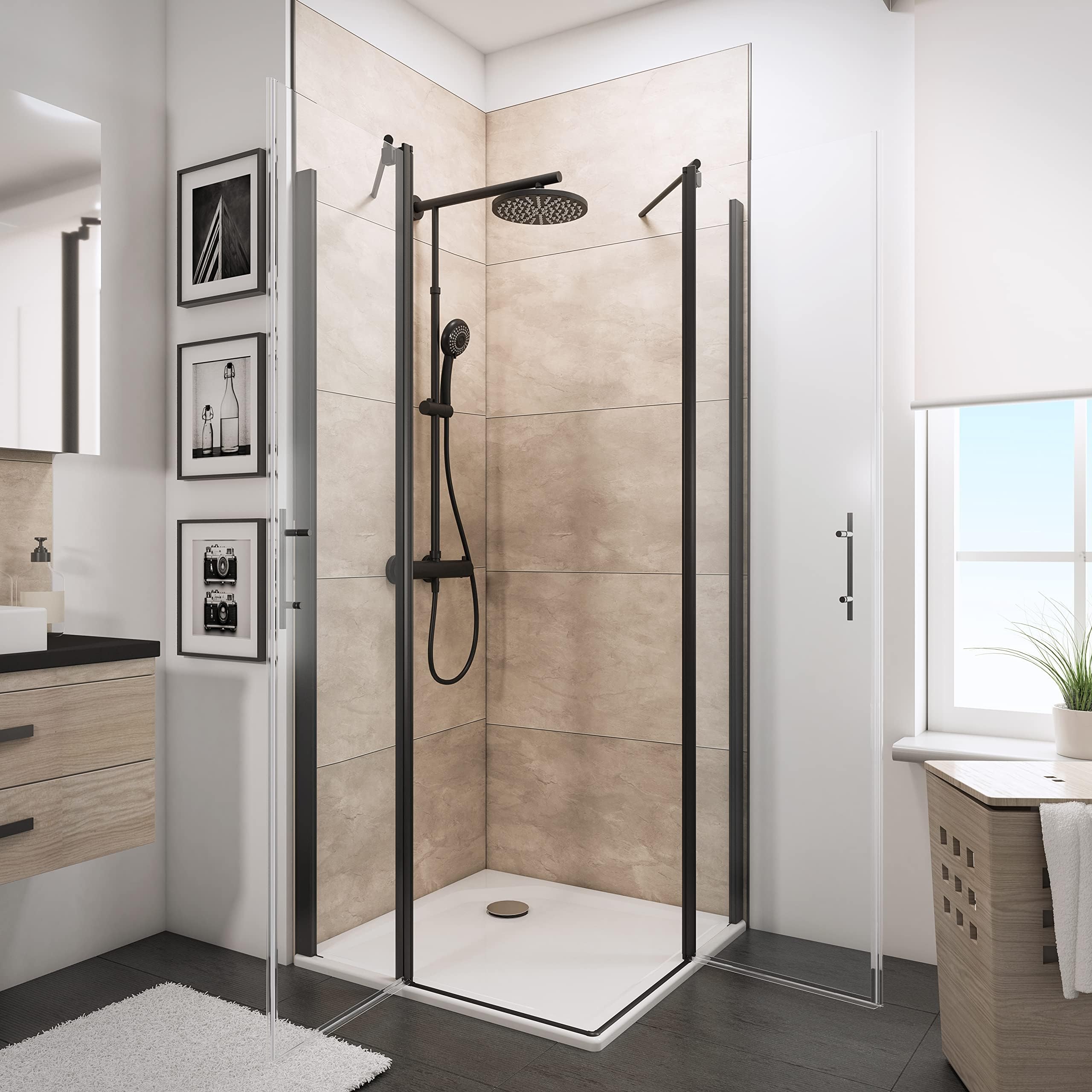 schulte-cabine-douche-angle-80x80x192cm-noir-portes-battantes image 2