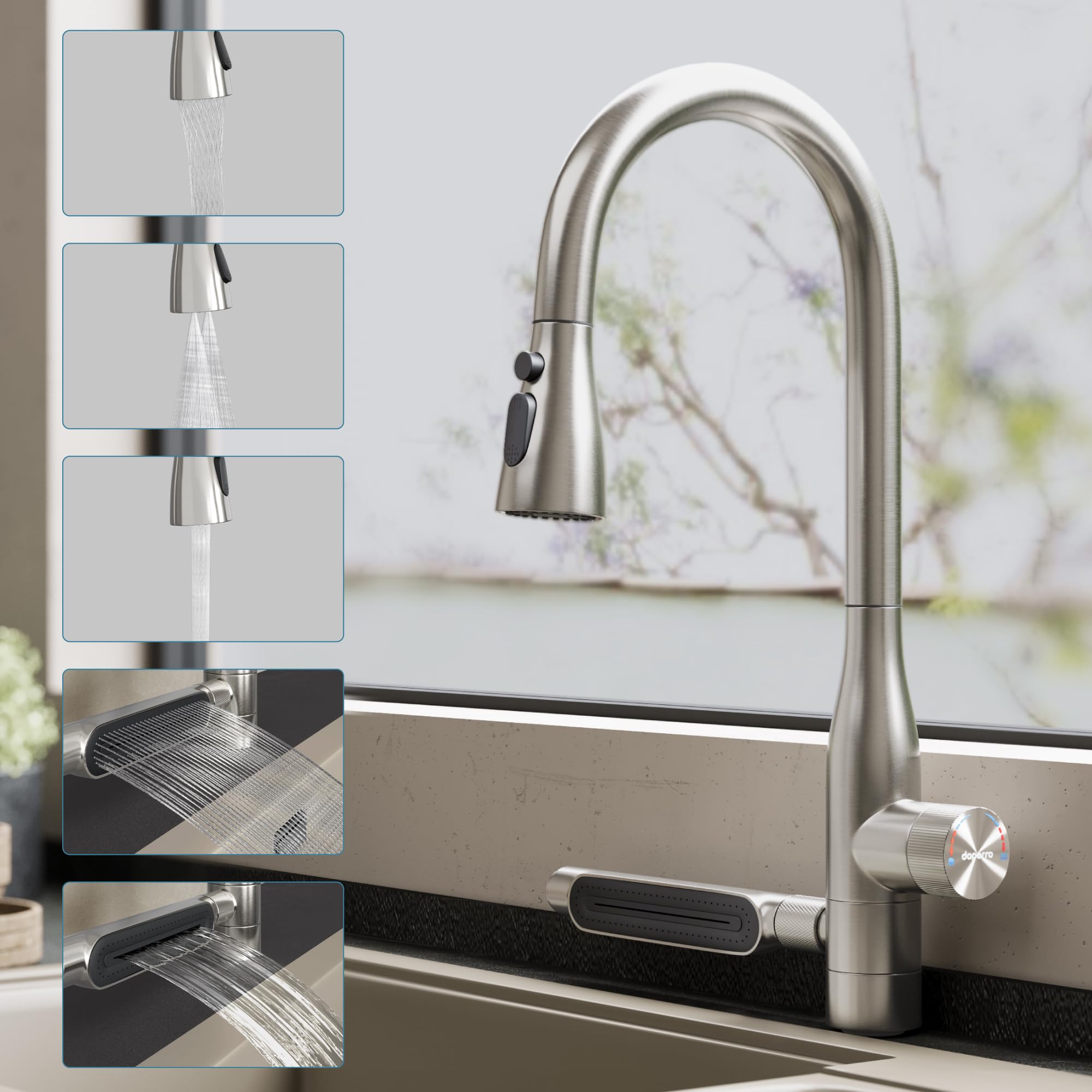 doporro-robinet-cuisine-douchette-extractible-inox-360-5-jets image 1