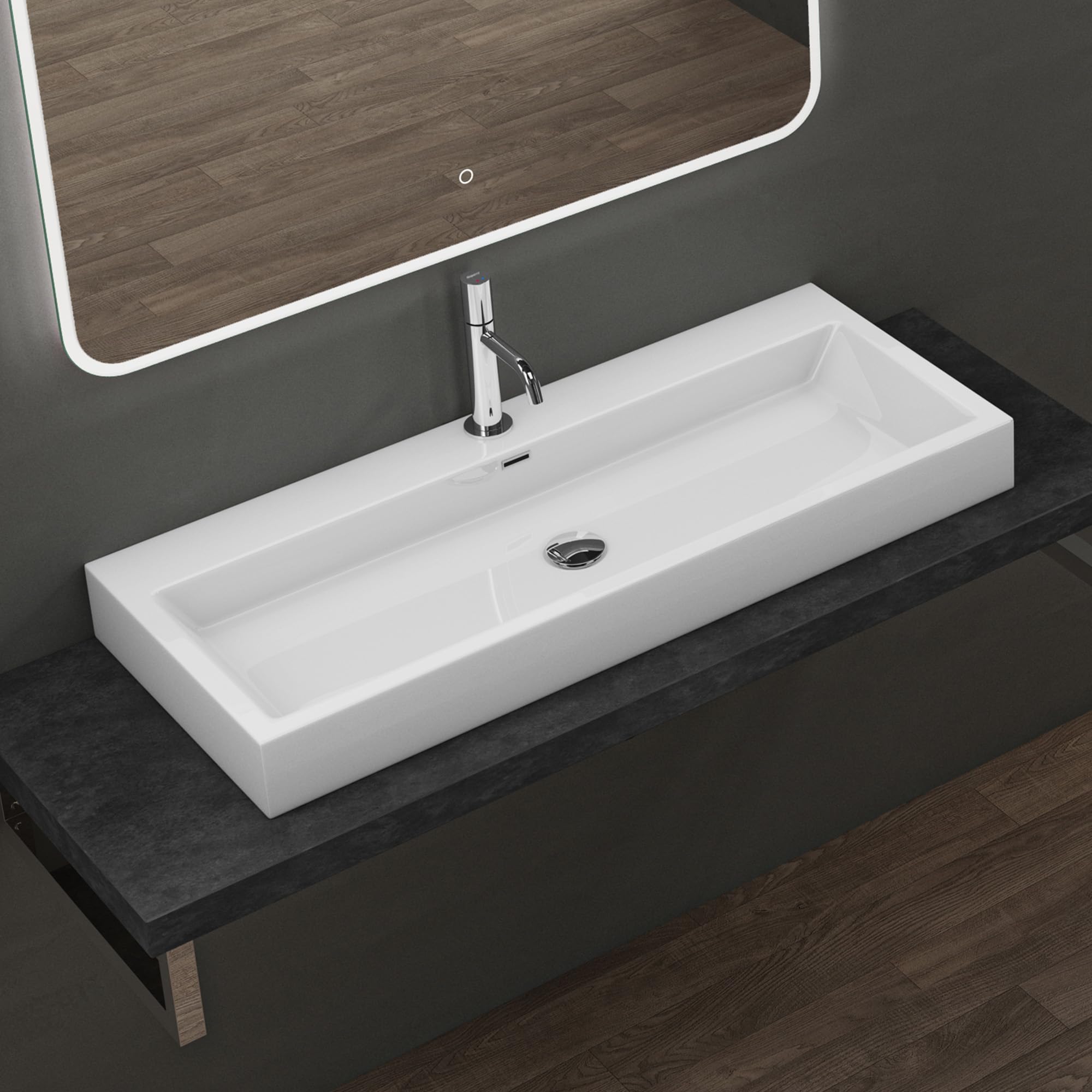 doporro-mineralguss-100x42x10cm-vasque-poser-blanc-monobloc image 1