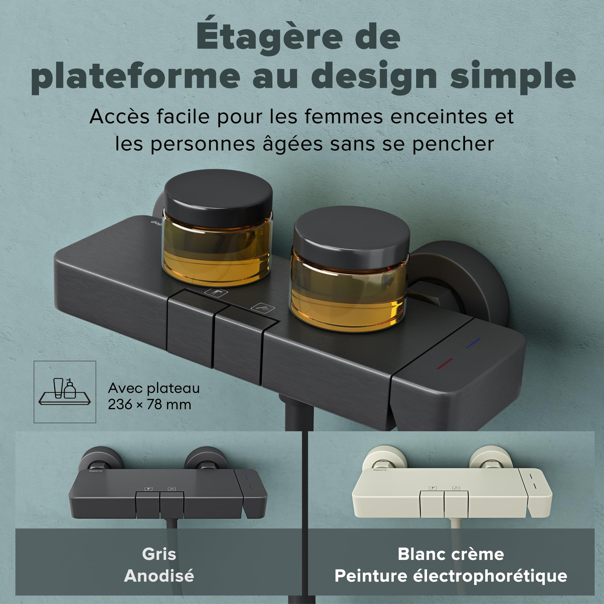 doporro-colonne-de-douche-grise-douchette-3-jets-tablette image 7