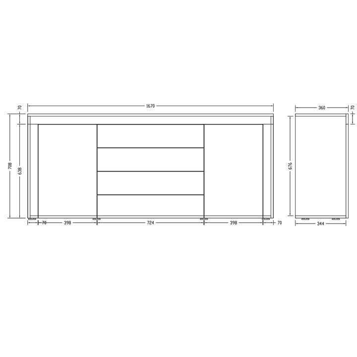 doporro-schrank03-buffet-blanc-mat-167cm-2-portes-4-tiroirs image 8