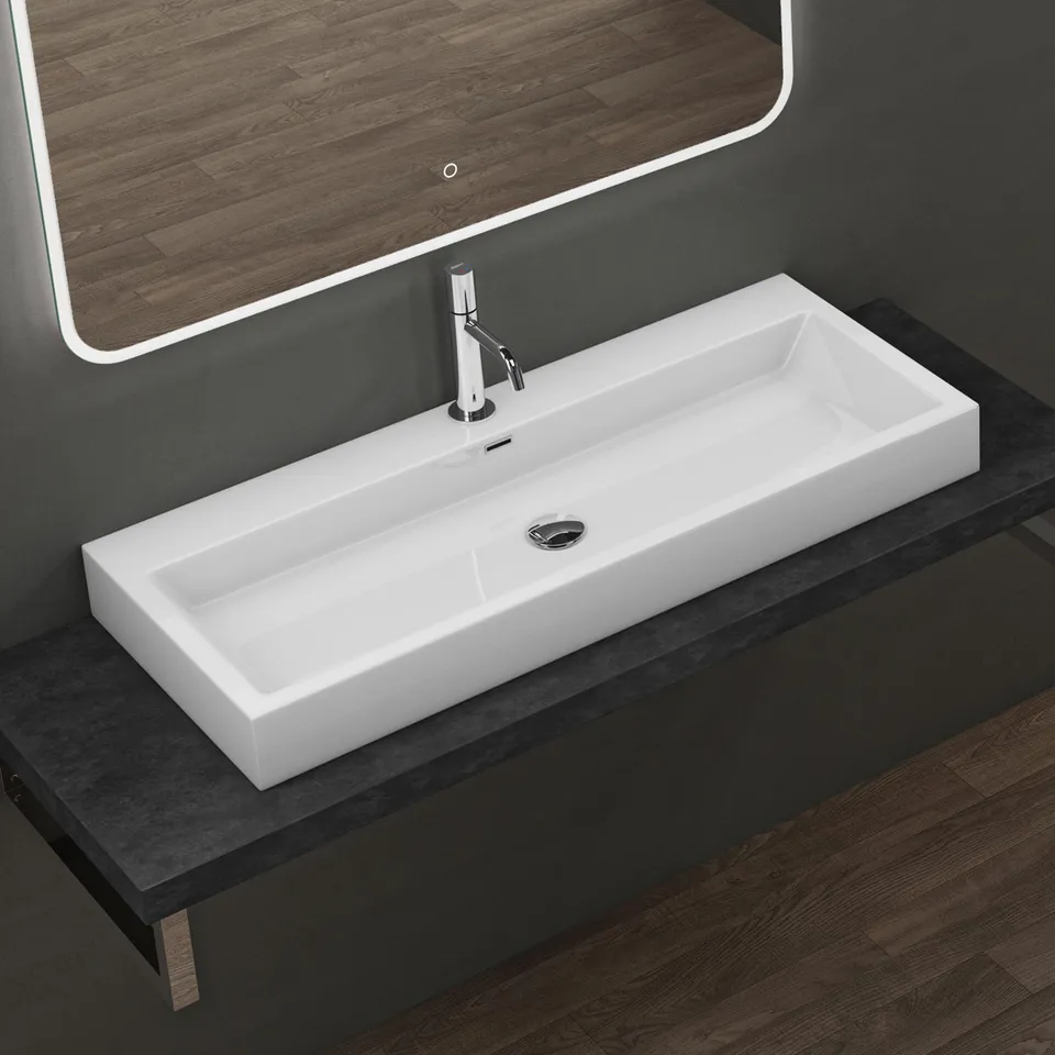 doporro-mineralguss-100x42x10cm-vasque-poser-blanc-monobloc image 1