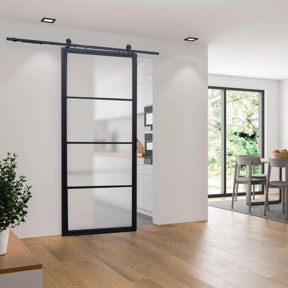 schulte-porte-coulissante-verre-102x220-noir-syst-me-ouvert image 1